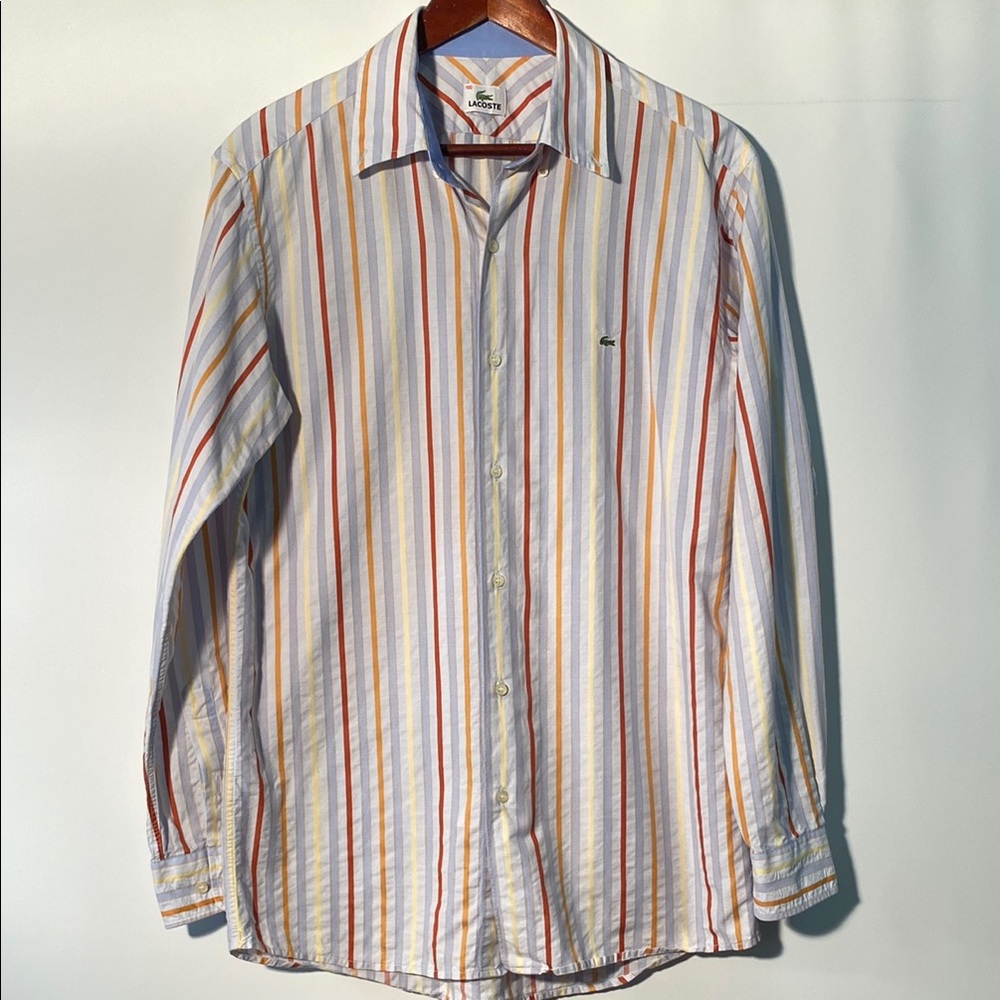 Lacoste White and Blue Casual Button Down Shirt